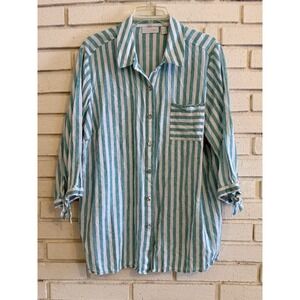 Susan Graver PURE Yarn-Dyed Regular Linen Blend Button Front Shirt Size 1X